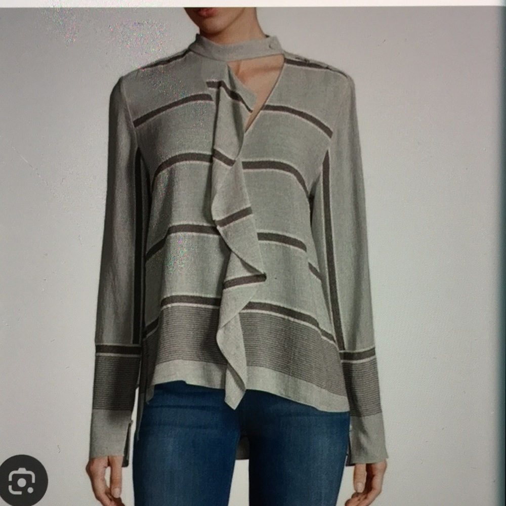 Derek Lam White and Gray Striped Collar Long Sleeve Button Down Shirt